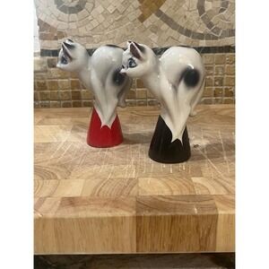 Vintage 1950s MCM Anthropomorphic‎ Cat Kitty Salt Pepper Shakers Japan Red Black